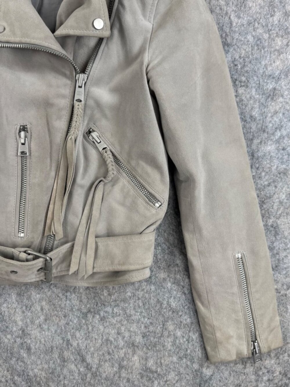 All Saints Womens Biker Jacket Balfern Goat Leather Suede Sz 4 Taupe *read - Picture 7 of 15